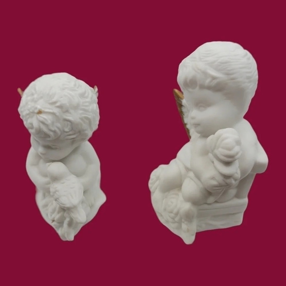 Vtg set of 2 sitting  angels with gold wings - Picture 4 of 6